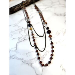Amber colored Beaded Multi-strand Necklace
